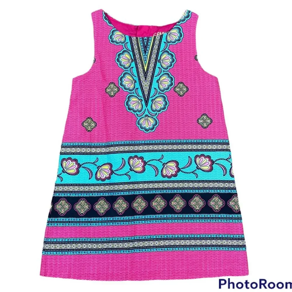 OshKosh Genuine Kids Print Shift Dress Pink Teal Sz 2 Toddler